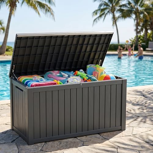 200 gallons outdoor storage deck box, front angle view