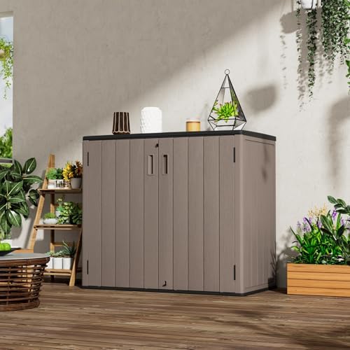 mrosaa large outdoor storage box,resin shed,waterproof/lockable,outdoor storage cabinet shown in use