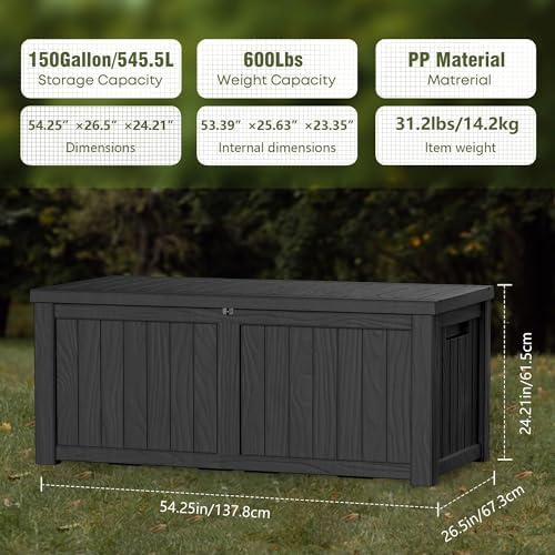 outdoor storage box, 150 gallon waterproof deck box, close-up detail