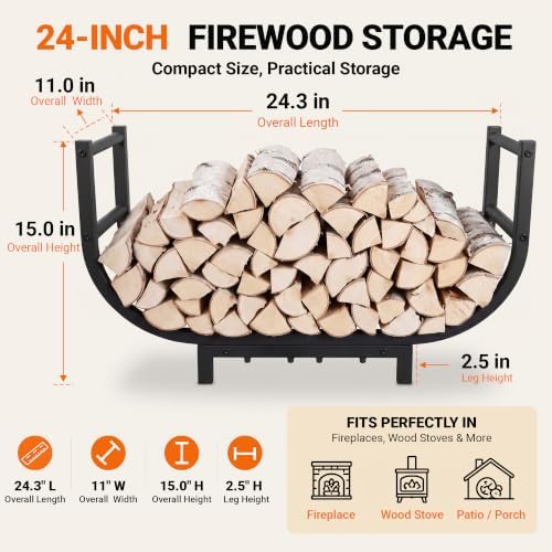 yqbrao 24-inch firewood rack, 500 lb heavy-duty steel, close-up detail
