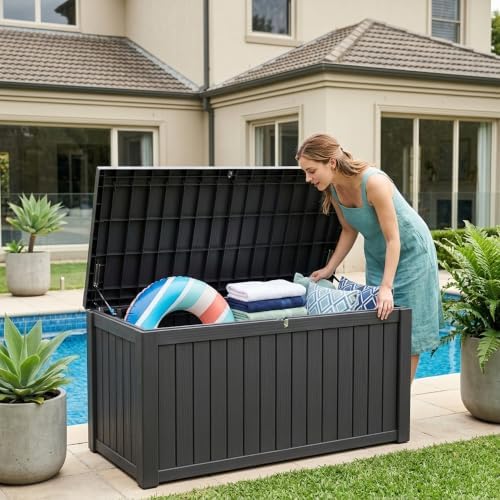 outdoor storage box,180 gallon waterproof deck box [upgraded, view 9