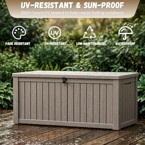 easyup 220 gallon deck box waterproof lockable outside, close-up detail