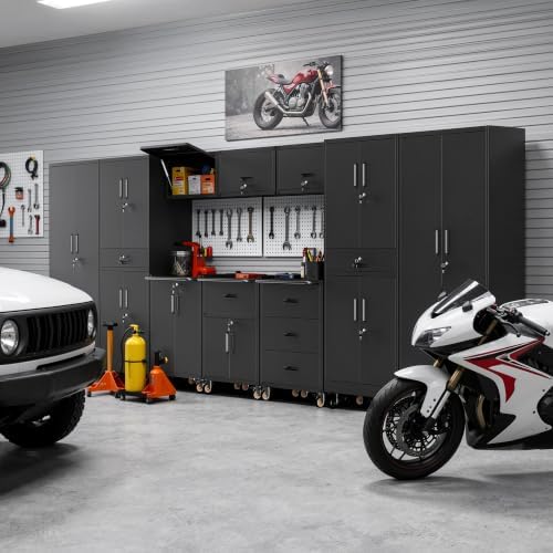 6-piece garage storage cabinets system heavy duty workshop, side view