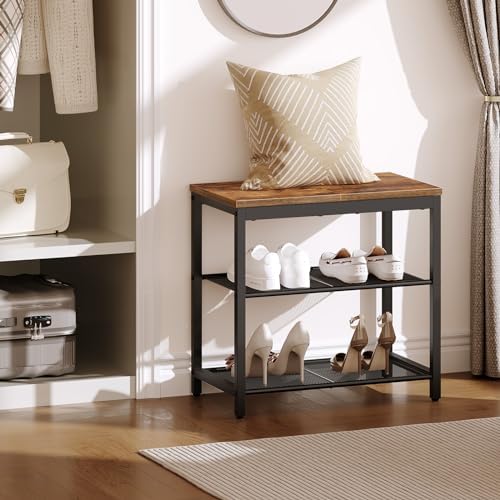 hoobro shoe bench, 3-tier shoe rack,industrial shoe organizer shown in use