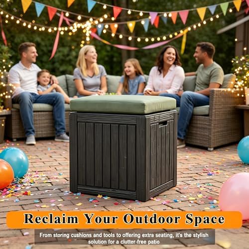 outdoor storage box resin deck box waterproof black, front angle view