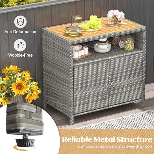 tangkula rattan outdoor storage cabinet, patiojoy outdoor cabinet showing dimensions