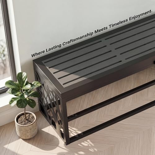 37" outdoor storage bench, hdpe seat, steel frame on a desk or shelf
