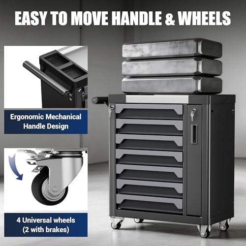 7 drawer rolling tool chest, side drawer on a desk or shelf