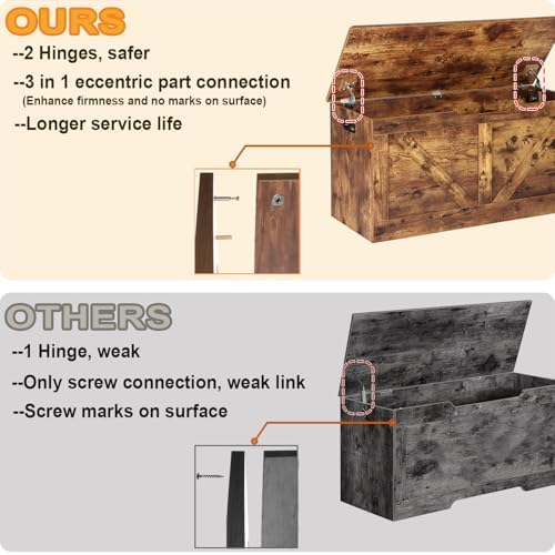 timberer 39.4" storage chest, wooden storage bench, large showing dimensions
