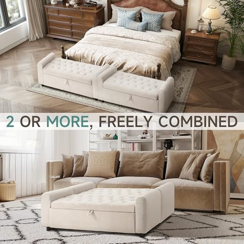 ottoman with storage, tufted storage bench for bedroom, front angle view
