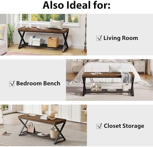 lvb rustic brown entryway bench, 39" industrial shoe on a desk or shelf