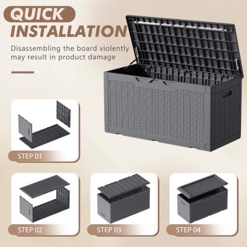 devoko 100 gallon deck box waterproof outdoor storage, side view