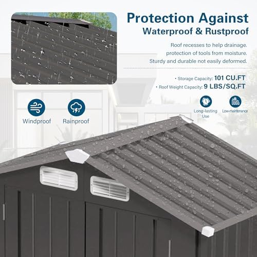 6x3.5 ft outdoor storage shed, small metal garden, close-up detail