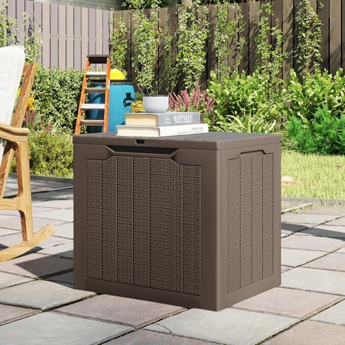 tangkula 30 gallon outdoor storage box with lockable shown in use
