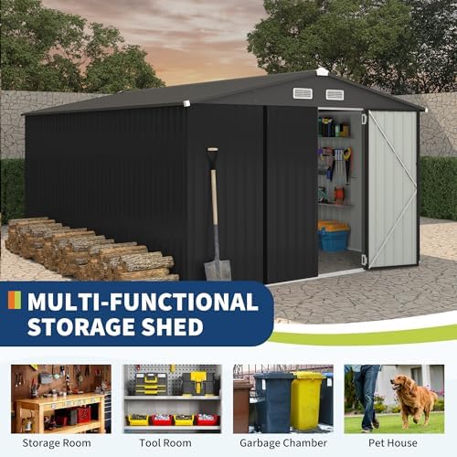 10x14 ft metal storage sheds outdoor, metal yard, close-up detail