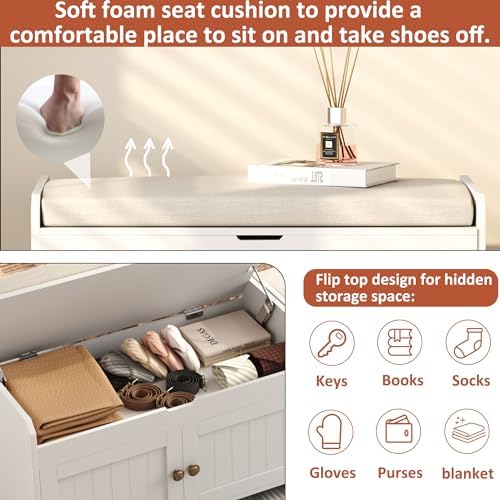 homefort 30" shoe bench with lift top storage showing dimensions