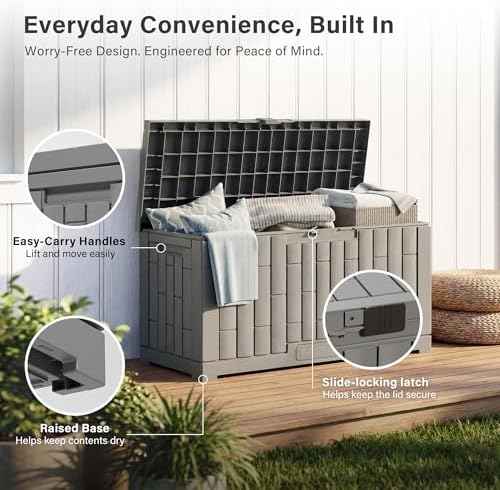 east oak outdoor storage box, 60 gallon deck, package contents