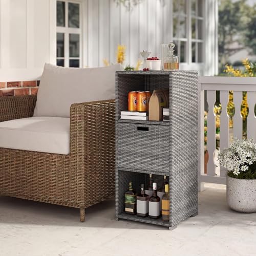 tangkula rattan outdoor storage cabinet, patiojoy outdoor wicker on a desk or shelf