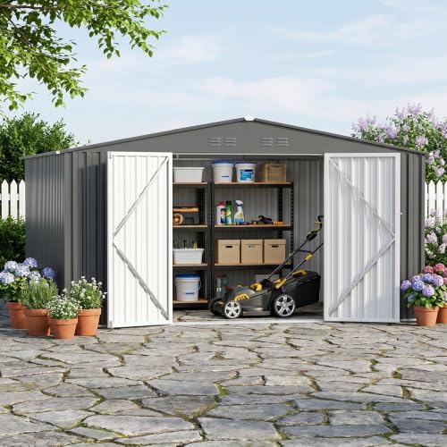 12 ft outdoor storage shed, heavy duty metal, view 9