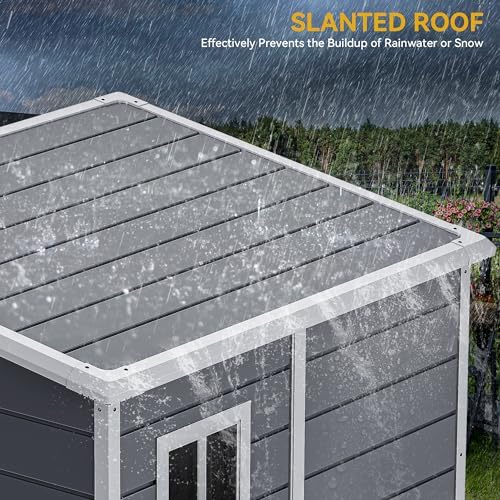 dwvo 5x4ft resin outdoor storage shed with floor showing dimensions