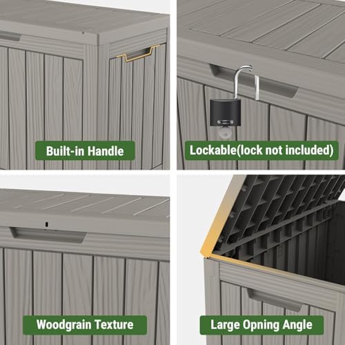 outdoor deck storage box, 50 gallon deck box,lockable showing dimensions