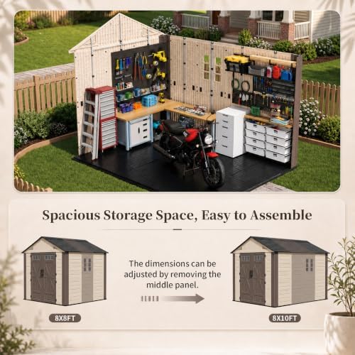 airwire 8x10 ft resin storage shed beige, side view