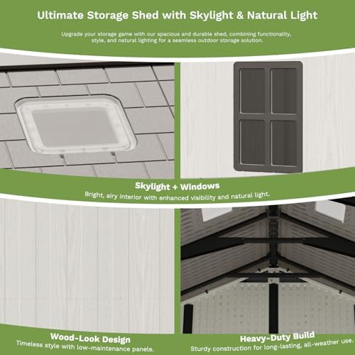 patiowell 10x10 ft resin outdoor storage shed with, package contents