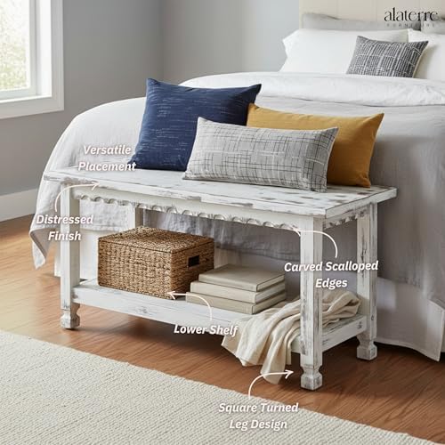country cottage 36-inch farmhouse entryway bench with storage on a desk or shelf