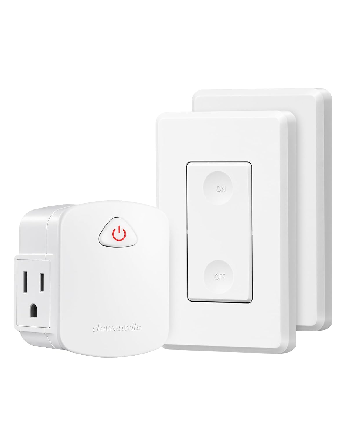 DEWENWILS Remote Light Switch with Side Outlet, 15A/1875W, ETL Listed | 1 Outlet & 2 Remotes, 100FT Range, 125V 60Hz, Programmable & Expandable for Lamps, Fans, Household Appliance, ETL Listed