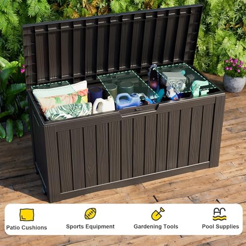 outdoor waterproof resin storage deck box lockable outside showing dimensions