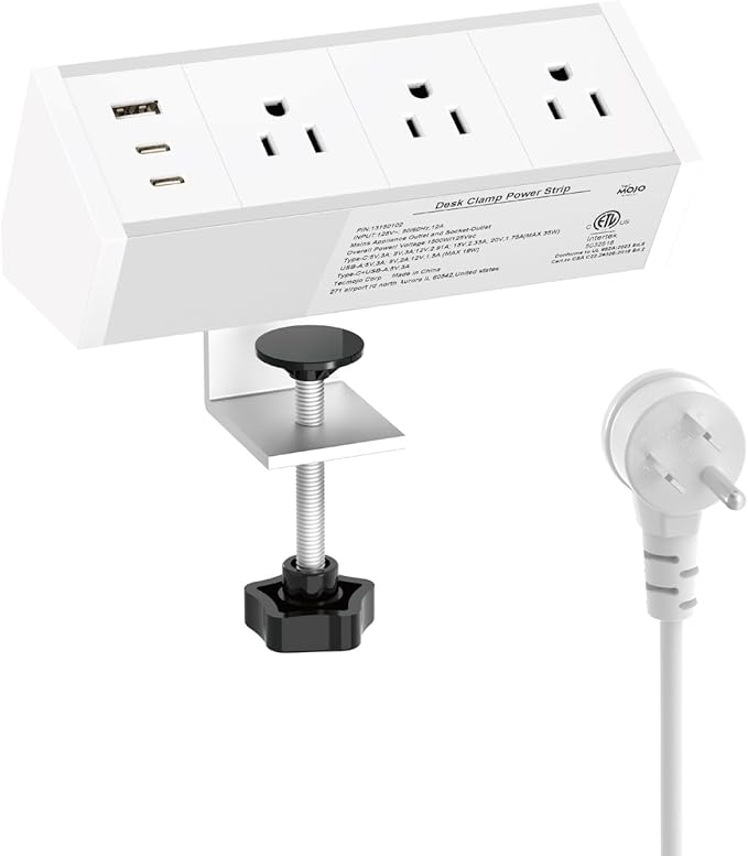 Tecmojo Desk Clamp Power Strip 3 Outlet by Tecmojo