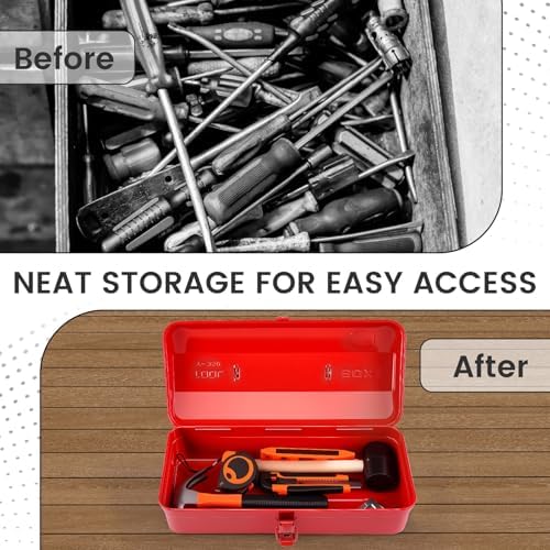 large metal tool storage box with handle for showing dimensions