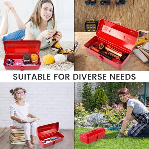 large metal tool storage box with handle for on a desk or shelf