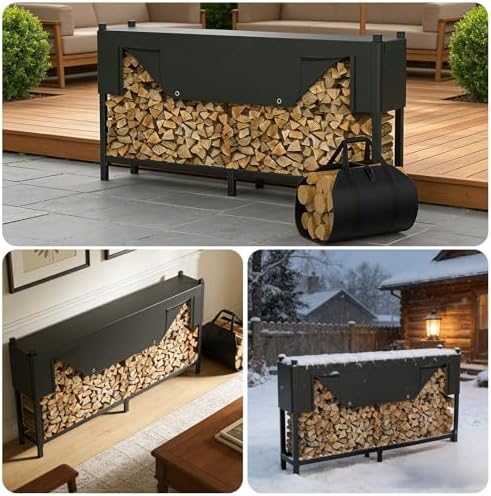 walmann heavy-duty 8 ft firewood rack with cover shown in use