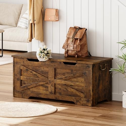 idealhosue 39.4" storage chest, wooden storage bench with, view 9