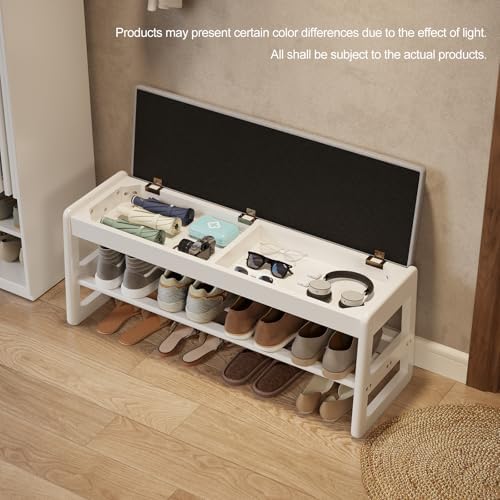 aqimuele shoe bench with storage, wooden 2 tiers, side view