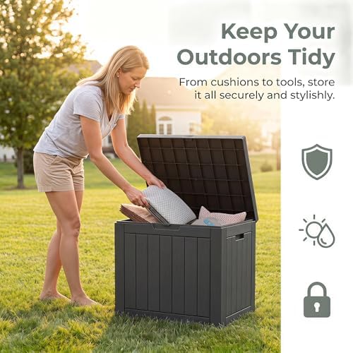 nicbex 30 gallon deck box, waterproof resin outdoor on a desk or shelf