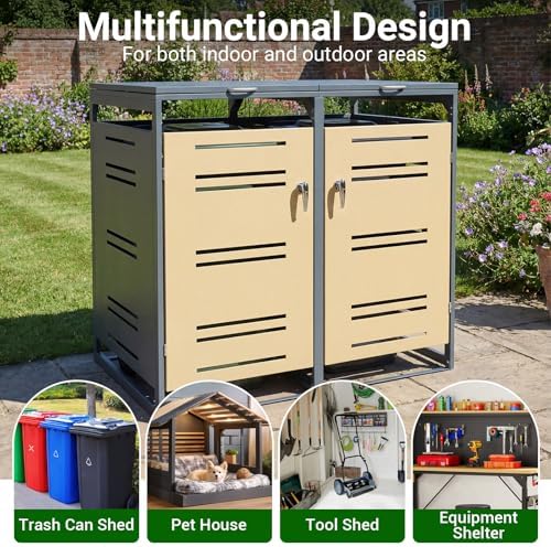 goplus 44 cu.ft outdoor trash can storage, garbage, close-up detail