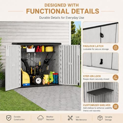 addok outdoor storage cabinet, 37 cu.ft horizontal resin showing dimensions