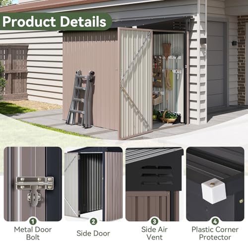 aoxun 6' x 4' lean to shed outdoor, close-up detail
