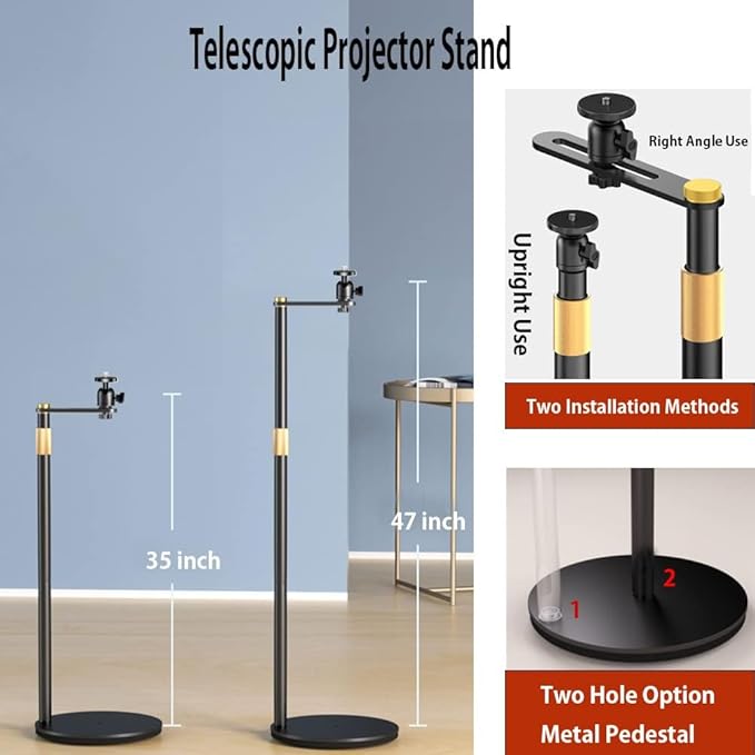 HVAYING Projector Stand, 360° Swivel, Sofa Against Wall Hidden Stand, Height - Image 3