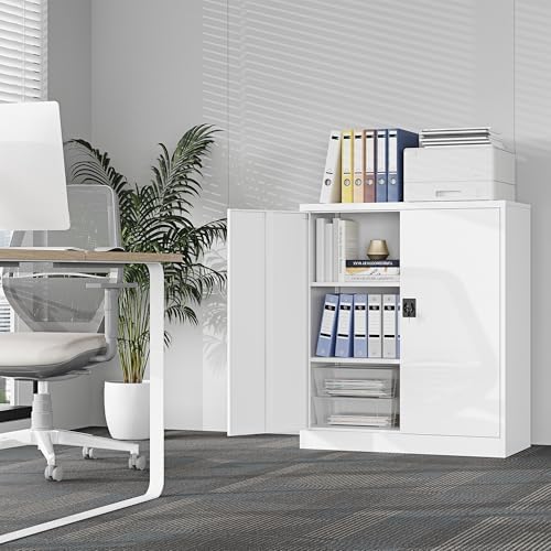 metal storage cabinet，garage storage cabinet with 2 lockable, front angle view