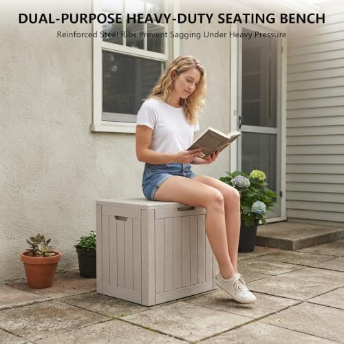 outdoor storage box, 35 gallon waterproof deck box, package contents