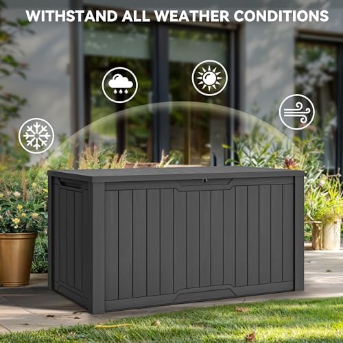 yitahome 240 gallon extra large outdoor storage deck showing dimensions