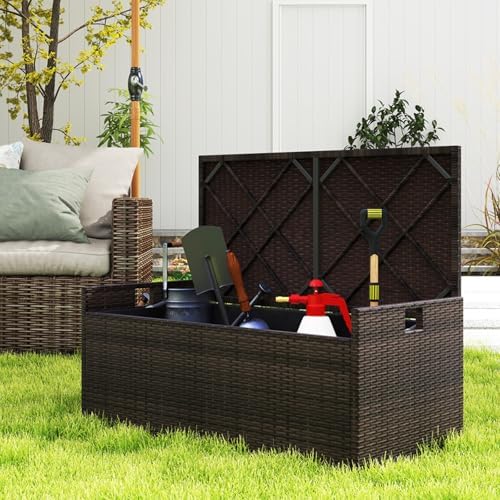 relax4life 34-gallon outdoor storage box - wicker rattan, front angle view