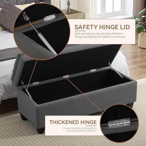 wututuee 50" fabric storage ottoman bench, upholstered rectangle, close-up detail
