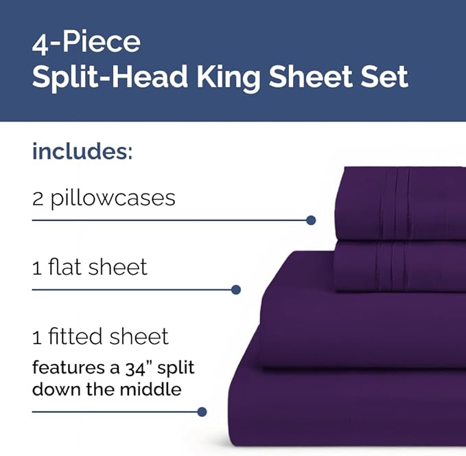 Split Head King Sheet Set – 4 Piece Flex Split Top King Sheets - Image 3