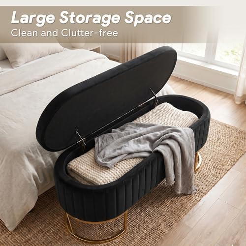 storage bench bedroom bench, velvet oval upholstered end, side view