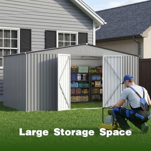 12 ft outdoor storage shed, heavy-duty galvanized steel, side view