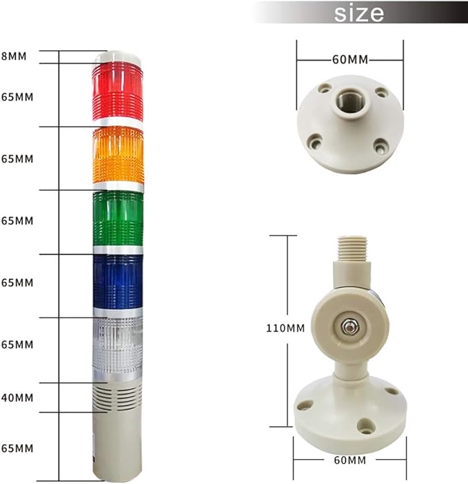 YJINGRUI 5 Stack LED Signal Tower Light, Industrial Flashing LED Warning Light - Image 6